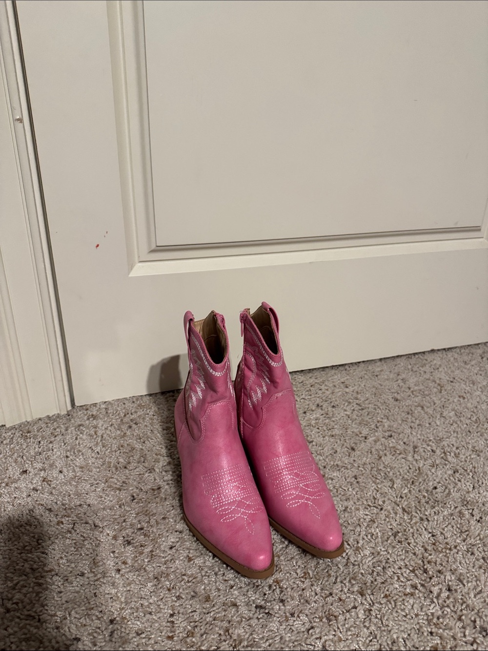 Women's Pink Western Ankle Booties with Embroidered Detail